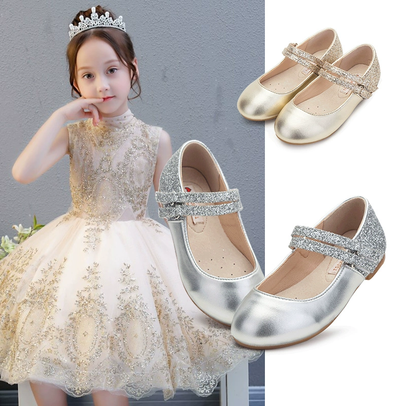 Кожаная обувь для девочек Кожаная весна 2025 осень новая детская обувь мягкая подошва модная маленькая девочка серебряная принцесса одиночная обувь