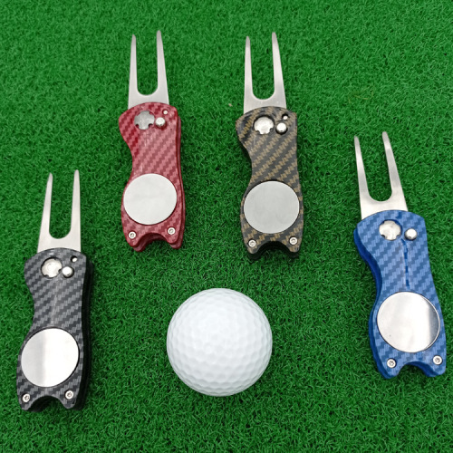 New Carbon Fiber Pattern Green Fork] Lawn Repair Tool Folding Ball Fork Golf Golf Green Fork