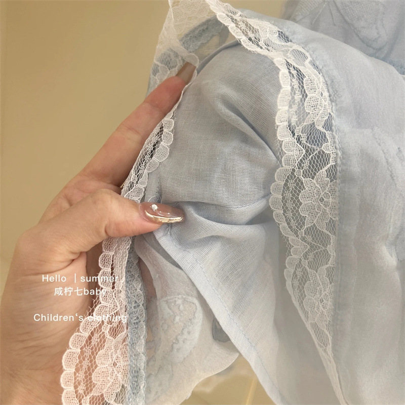 [Princesa fugitiva] Diseño original niña menta azul mariposa encaje encaje camisola falda vestido sin mangas marea