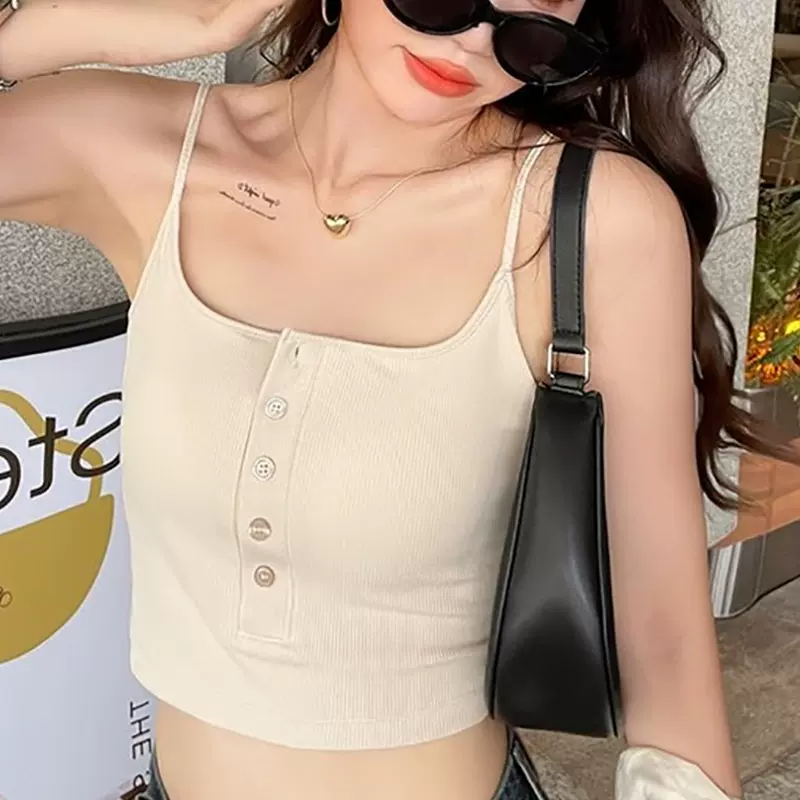 纽扣修身短款内搭清爽夏日抹胸外穿新款纯欲吊带背心打底上衣ins