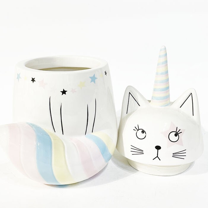 Manufacturer Ceramic Cute Cat Shaped Biscuit Jar Cartoon Cat Candy Jar Cartoon Animal Daily Ceramic Storage Jar