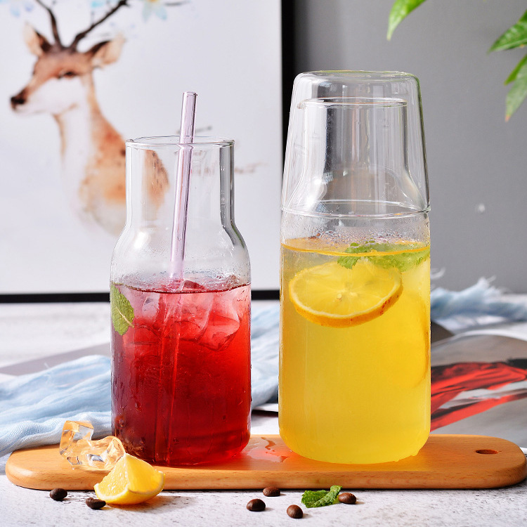One Person Drinking Small Capacity Cold Kettle With Cup Set Transparent High Borosilicate Glass Cold Kettle Cup Set Juice Jug
