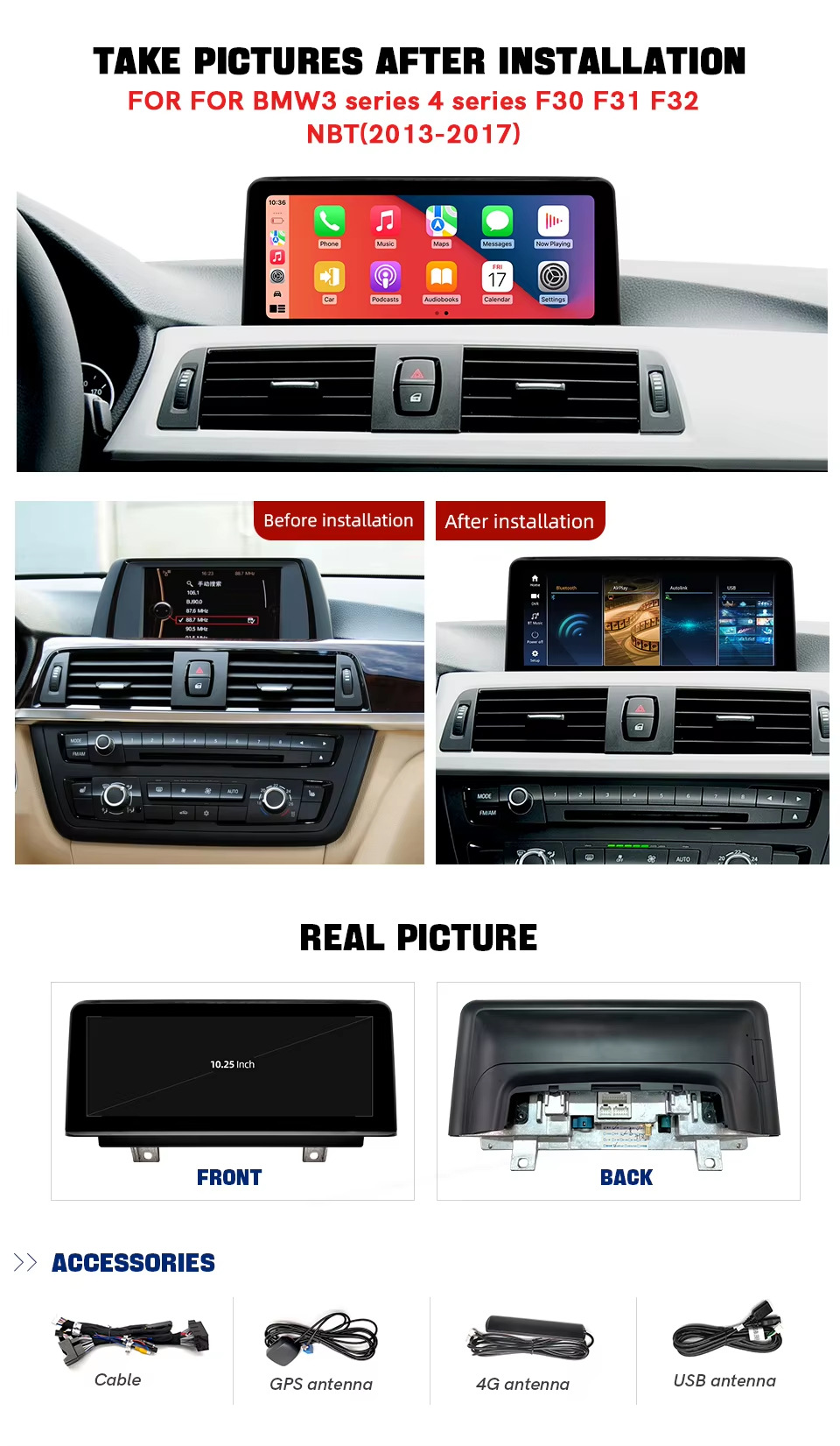 Suitable for BMW 3 Series 4 Series F30 F34 2013 - 2017 NBT car central control display navigation system