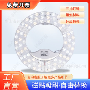 Super bright LED ceiling lamp magnetic suction replacement wick bedroom lamp light source round lamp panel lamp panel three-row lens module