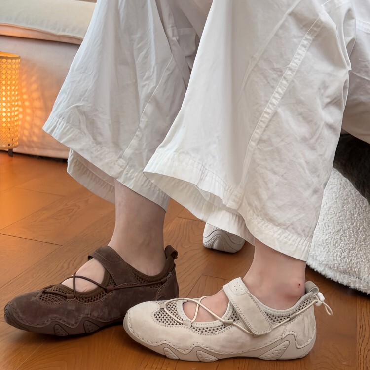 Cowhide Version~Heart-Shaped Hollow-Out Genuine Leather Ballet Flats for Women, New Style 26, French-Style Elegant and Sporty Mary Jane Shoes