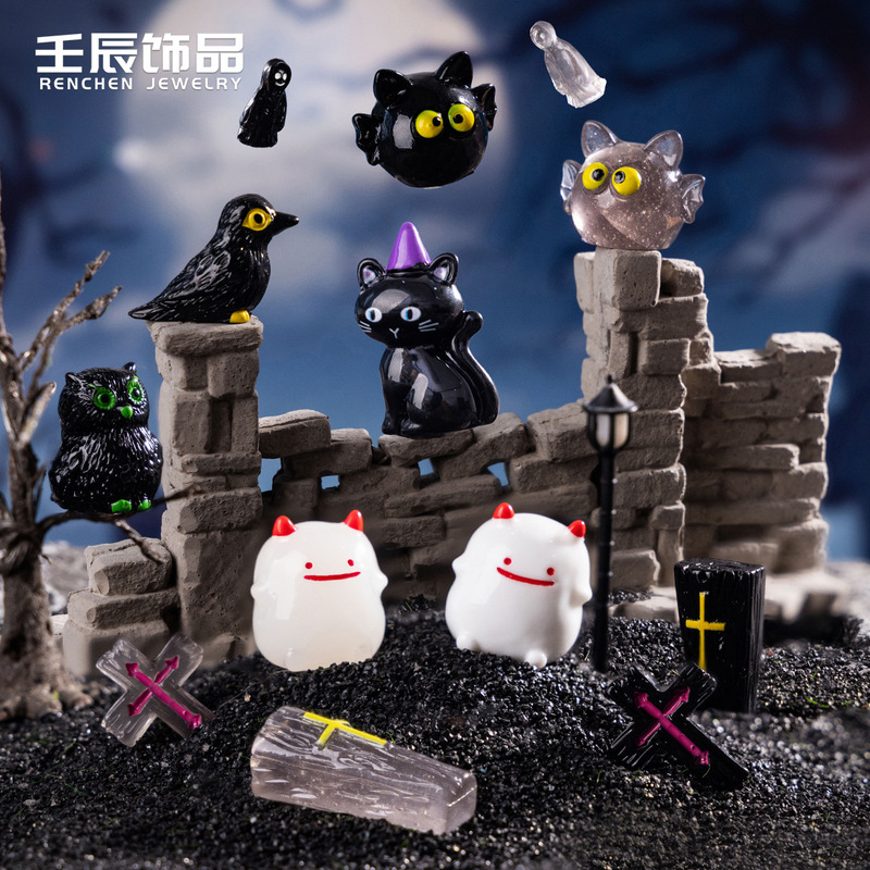 Creative Micro Landscape Dark Halloween Ghost Devil Crow Tombstone DIY Resin Small Accessories Landscaping Small Ornaments