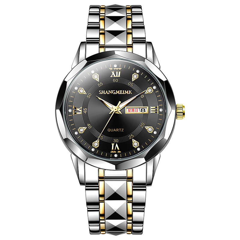 Relojes transfronterizos Relojes para hombres Luminoso Impermeable Negocios Ocio Cuarzo Remache Cinturón de acero Relojes para hombres