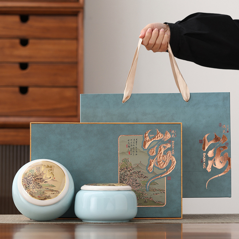2025新款陶瓷茶叶罐礼盒空包装通用红茶绿茶龙井空盒茶叶包装印字