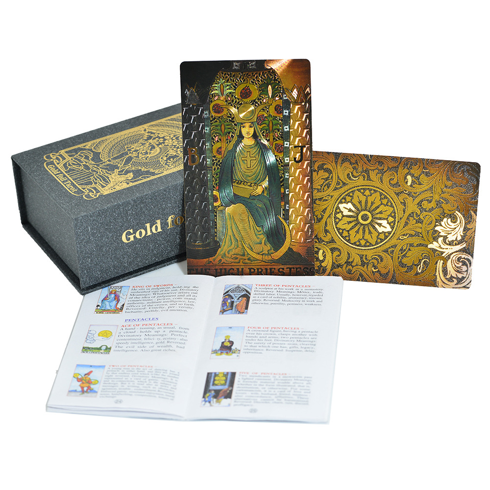 Nuevo Oro Negro Waite hoja de oro tarot marca tarot dorado impresión en color plástico PVC impermeable juego de mesa al por mayor transfronteriza