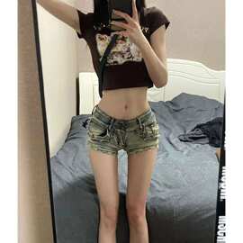 美式显瘦辣妹牛仔柳丁夏季新款中低腰超短裤修身裤子臀阔水洗热裤