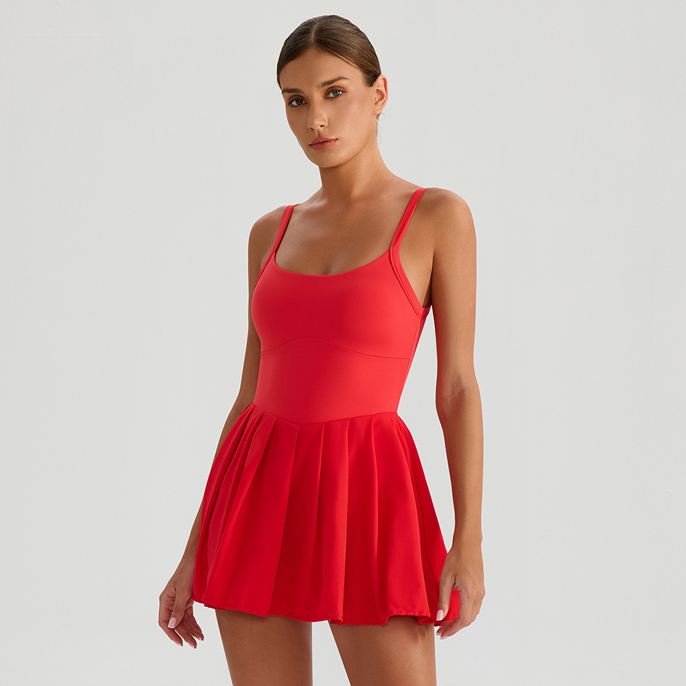 Vestido con cojín de pecho, vestido de tenis de pliegues transpirable, secado rápido, deporte, carrera, falda corta anti-dopaje transfronteriza anti-dopaje