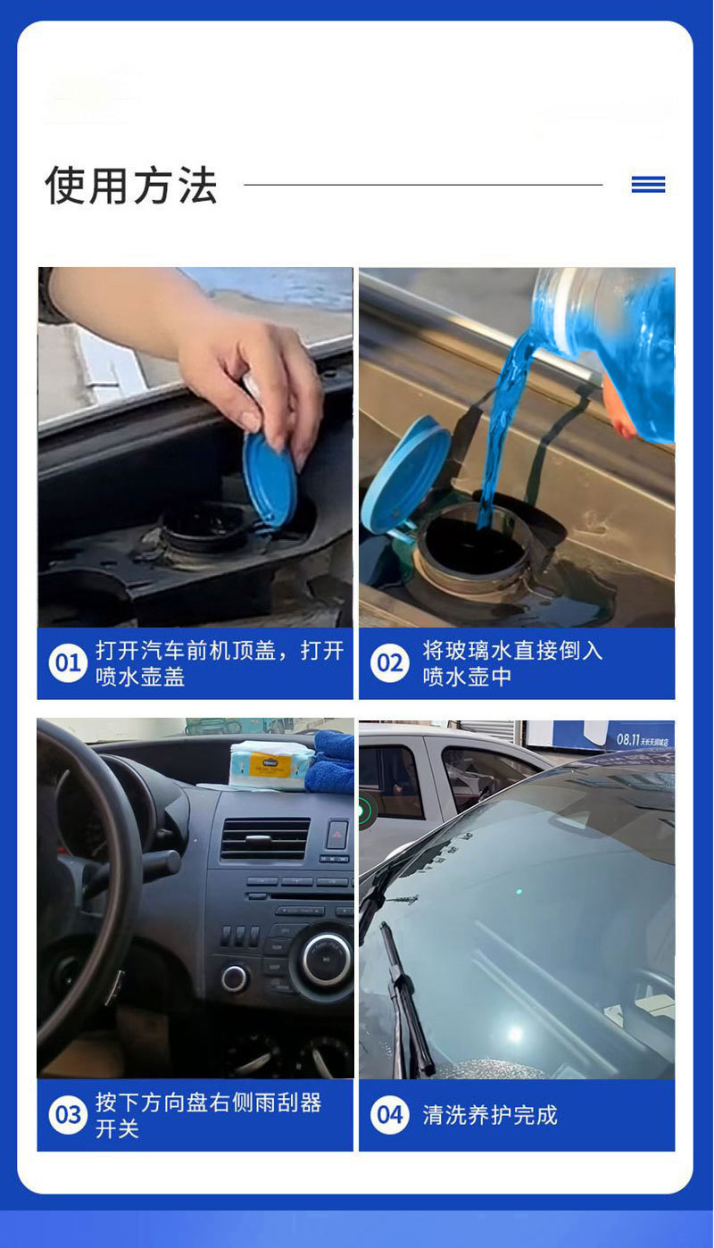 Car windshield washer fluid, powerful oil film and insect residue remover, summer decontamination, strong wiper fluid, winter anti-freeze, suitable for all seasons