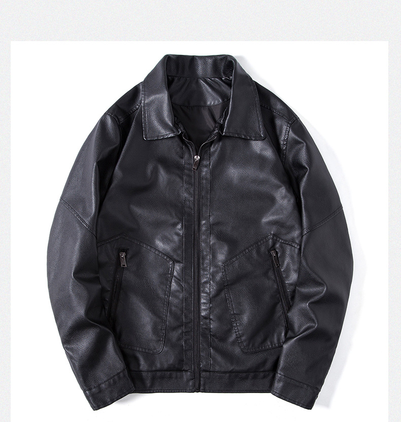 Men's Leather Jacket With Stand Collar Slim Fit Motorcycle Style_voghion.com