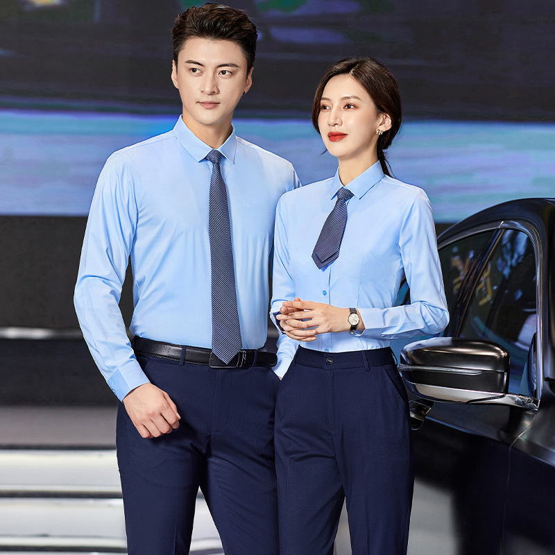 Bamboo Fiber Shirt Unisex Professional Suit Square Collar Long Sleeve Business Shirt Workwear Non-ironing Embroidered LOGO Printing