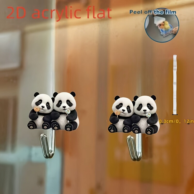 Cross-Border 2D Flat Cute Panda Self-Adhesive Hanger Decorative Hook Irregular Wall Hanging Keychain, Suitable for Use