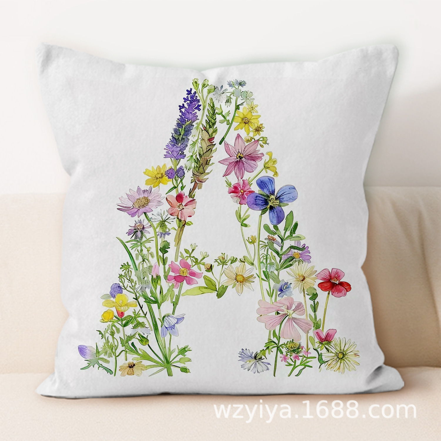 Flores letras inglesas almohada simple sofá moderno cojín de respaldo decoración desmontable cama cuadrada almohada de cabeza lavable