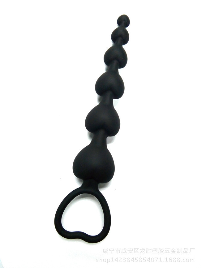 Heart-Shaped Silicone Anal Beads, Soft Flexible Unisex Adult Toy, Black — detail image 9