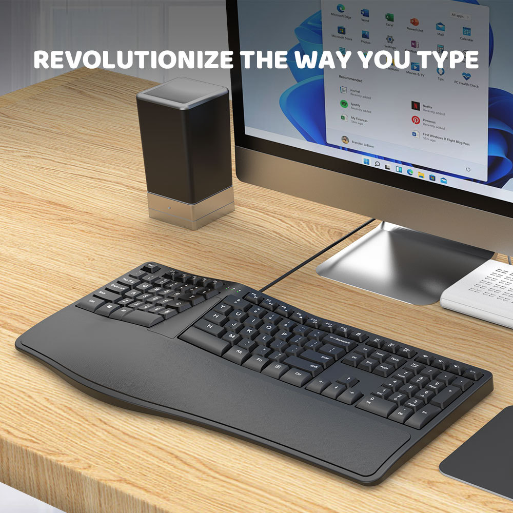 K9 cross-border new wired keyboard ergonomic office mute keyboard comes with curved palm rest factory direct supply