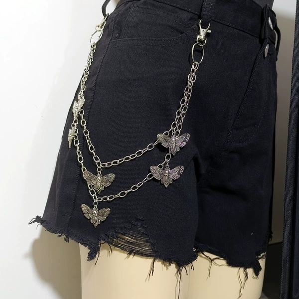 Metal skull moth pants chain white K