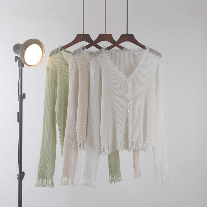 V-Neck Short Long-Sleeved Knitwear for Women 2026 New Spring and Summer Thin Outer Cardigan with Tassels for Small People