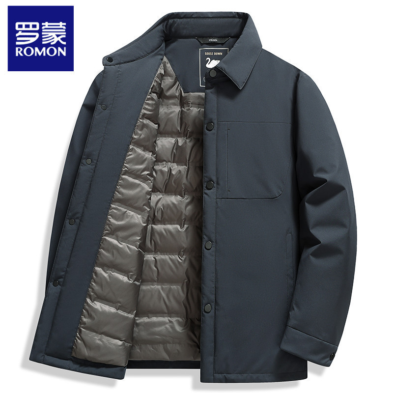 [90% Goose down] Romon Men's Lapel Jacket down Coat with Fluffy down for Warmth and Cold Protection in Winter