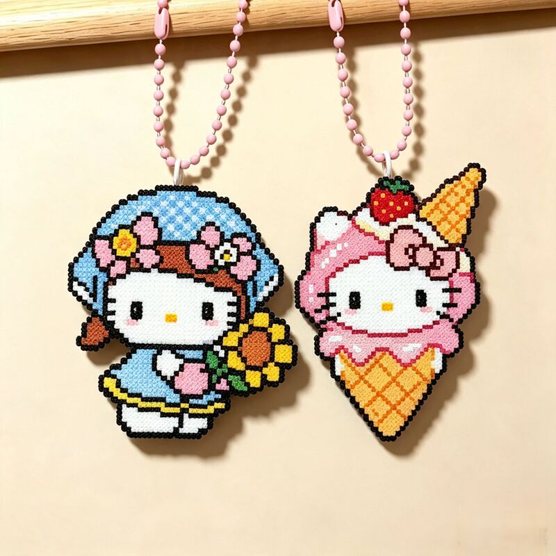 Cute cartoon KT pixel pendant imitation bead finished product acrylic keychain student backpack pendant small gift
