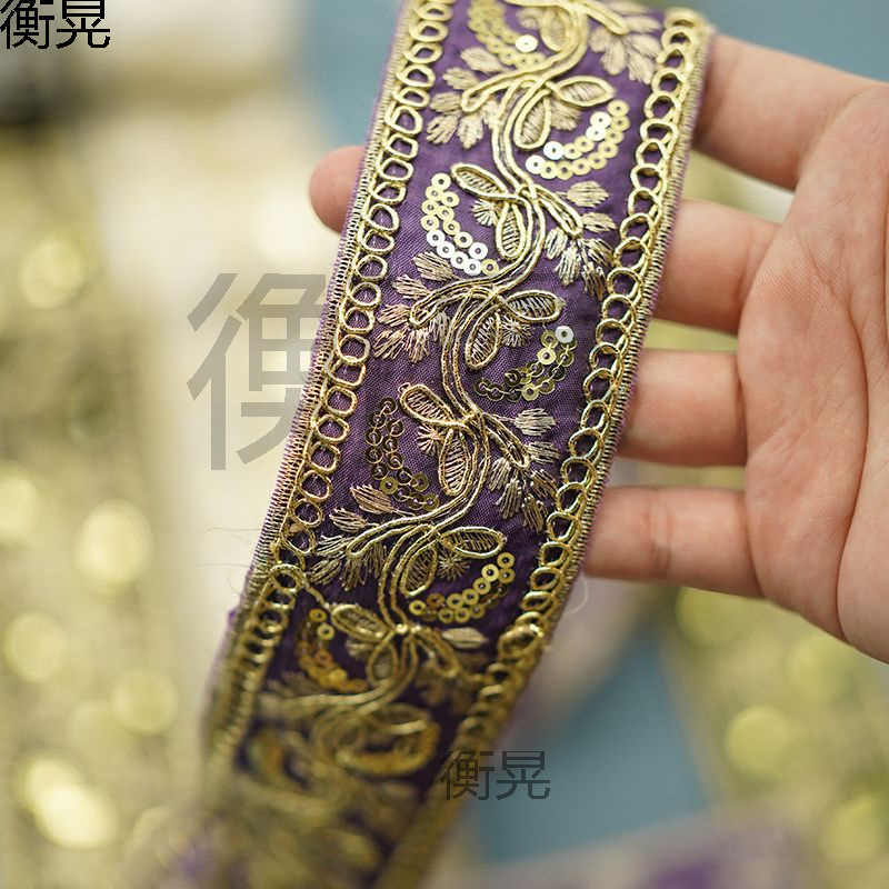 New Ethnic Style Embroider Lace Accessories Han Dynasty Gold Thread Leaf Beads Sequin Ribbon Clothing DIY Decoration