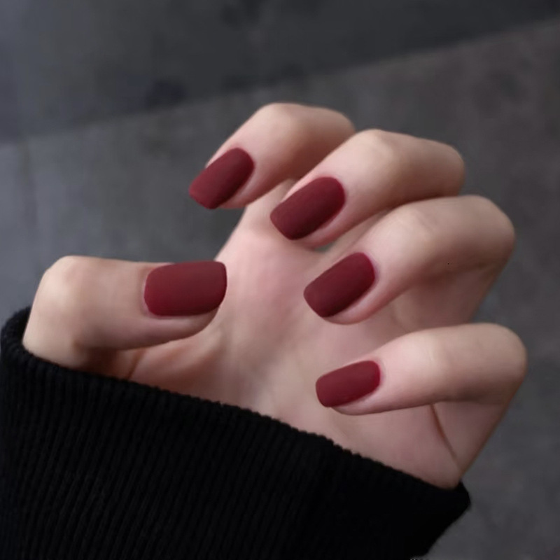 Red Velvet Frosted Burgundy Fake Nails Wearable Manicure Finished Nail Polish Nail Stickers Cherry Whitening High-End Red Velvet Frosted Burgundy Fake Nails Wearable Manicure Finished Nail Polish Nail Stickers Cherry Whitening High-End