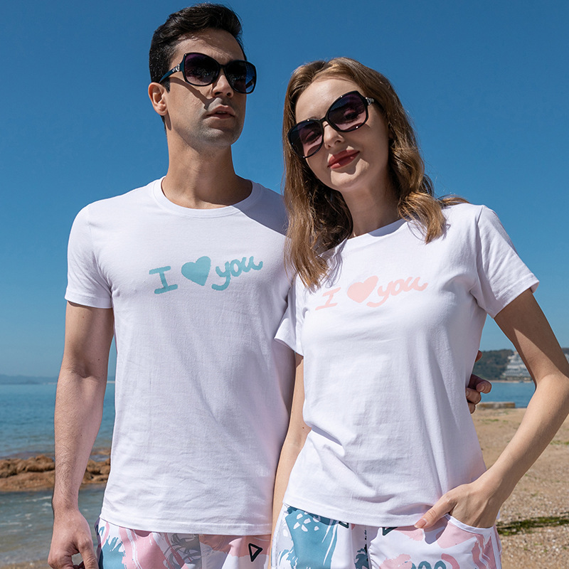 Suministro directo de fábrica pareja Camiseta de manga corta marca de moda masculina camisa de fondo camiseta ropa pareja desgaste verano personalizable LOGO