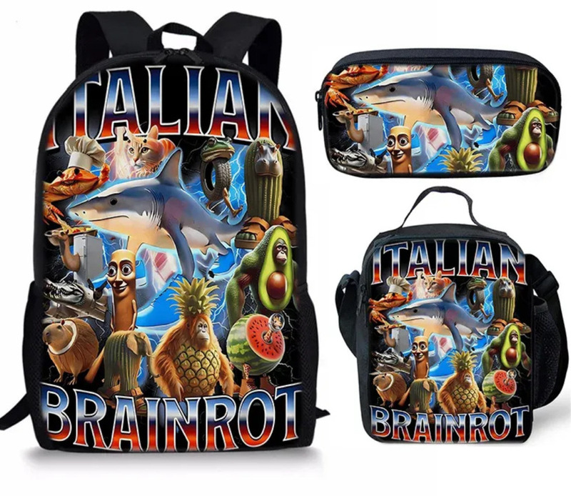 国境を越えた新製品イタリア Brainrot デジタル印刷バックパック木の棒マン山海経学生スクールバッグ|undefined
