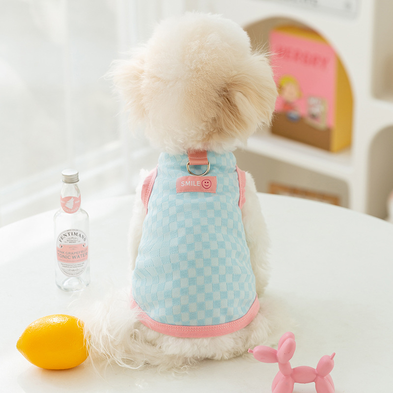 Primavera y verano perro viento casual contraste tablero de ajedrez a cuadros chaleco de dos patas gato perro mediano y pequeño peluche ropa para mascotas