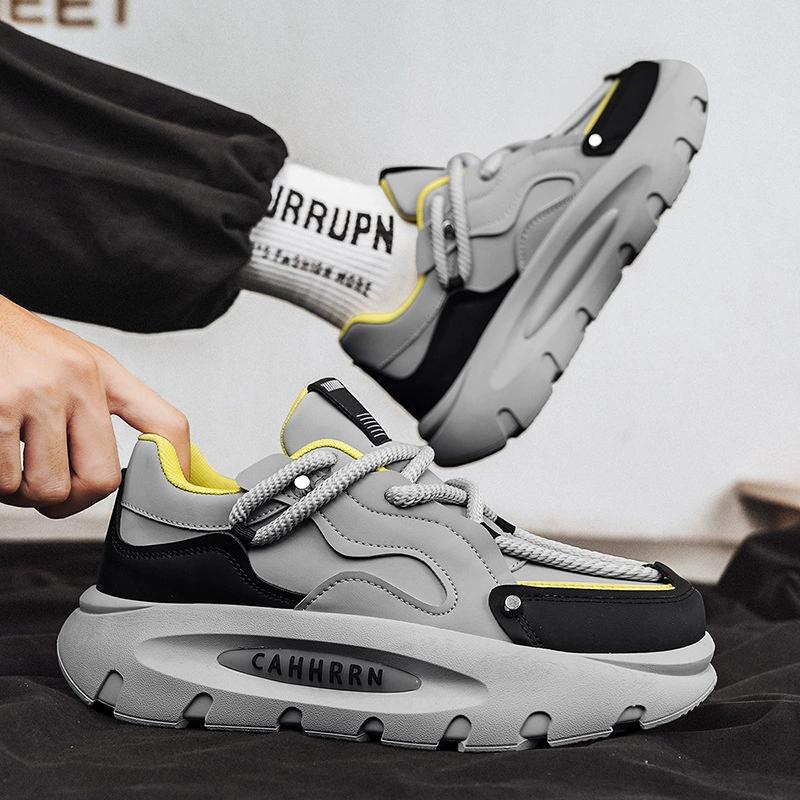 2024 новая осенняя мода универсальная обувь на толстой подошве с подъемом dad shoes кожаная строчка через ремень спортивная обувь для мужчин