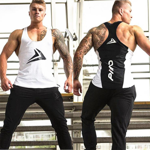 Muscle boy summer fitness vest top men's basketball game running training elastic racer vest sportswear