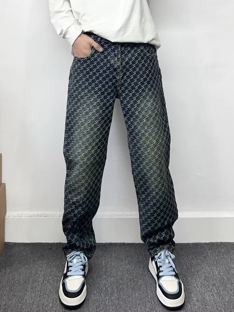 Men's Clothing High End Men's Straight Leg Jeans Streetwear American High Street Style Cool Edgy Vibe Full Print Embroidery_mkmklike.com