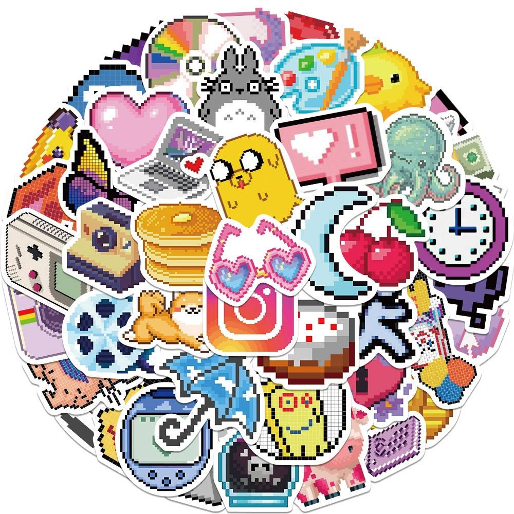 64 шт. Мозаика пиксельный стиль Мультяшные наклейки водонепроницаемые креативные наклейки декоративный багаж тележка чехол СКЕЙТБОРД гитара