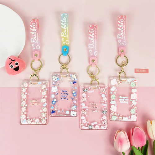 Cute transparent card holder student meal card water card bag transparent acrylic work card school card protective cover wholesale ins