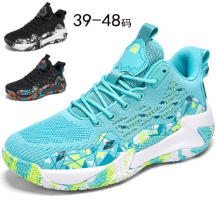 Cross-border foreign trade plus size 48 basketball shoes men's flying woven breathable wear-resistant practical Youth student running sneaker