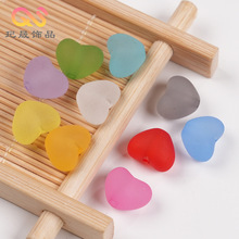 哑光彩色透明磨砂穿孔胖爱心DIY桃心手机链手串项链发绳饰品配件