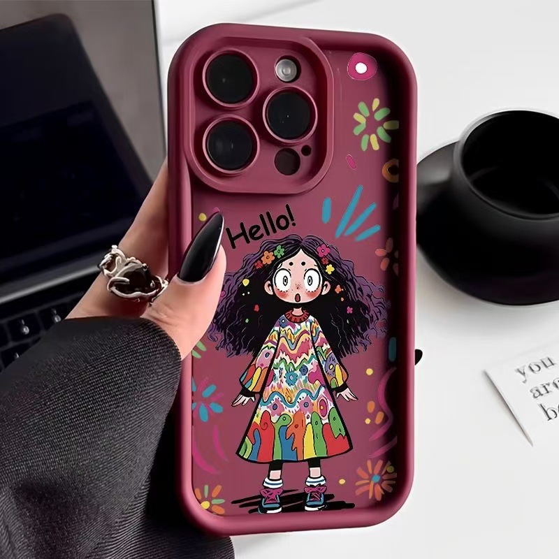 Esmeril-burdeos-pelo rizado chica