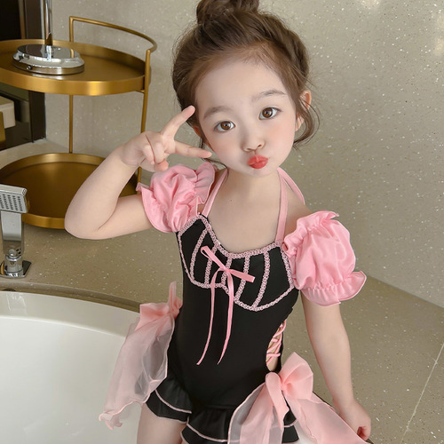 Girls swimsuit one-piece 2024 new style baby summer girl internet celebrity one-piece children's summer swimsuit