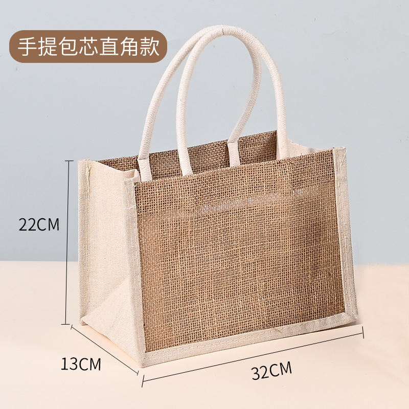 現物の麻の袋と同じ黄麻のショッピングバッグのプレゼントのレトロな亜麻の手提げ袋の空白の手描きの麻の布のカバンは注文します。|undefined