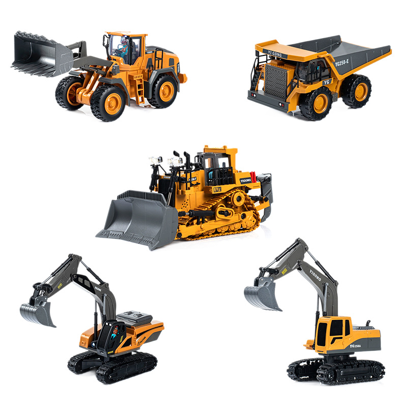 Ventas transfronterizas de ingeniería de carga caliente 2.4G aleación motocicleta bulldozer coche de control remoto Amazon juguetes de sonido y luz para niños