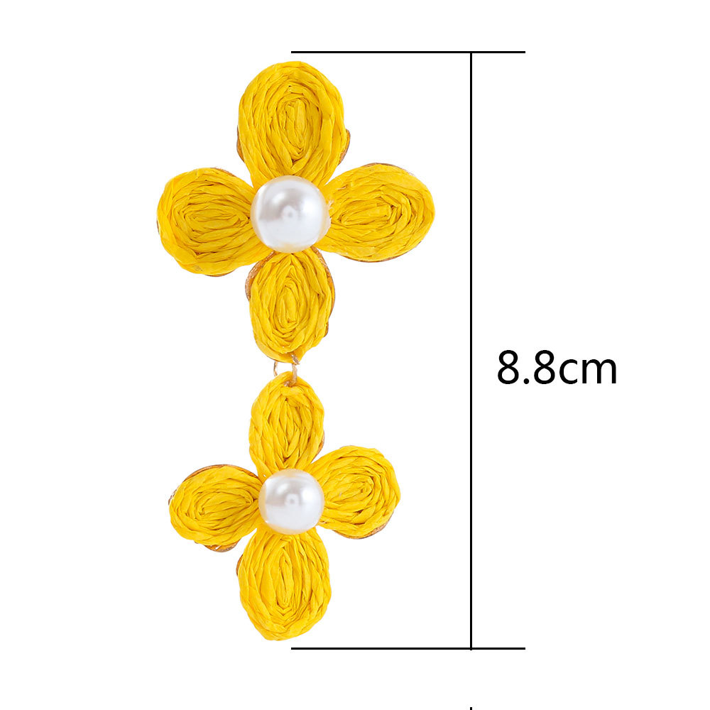 17g Weight Steel needle Ear Needle Material Drop Earrings Classification 1 Pair Quantity Outdoor, Daily Occasion raffia Material Flower Pattern All Seasons Season Women's Gender Polished Finish Retro, Bohemian Style 1 Pair Retro Bohemian Flower Raffia Drop Earrings