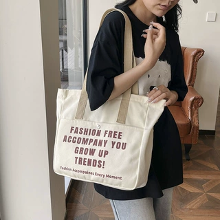 ins韩版通勤单肩帆布包包女 大容量简约手提包学生帆布袋一件代发