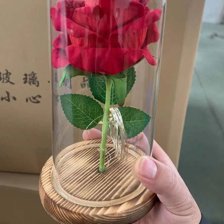 Luces LED de cadena, flor eterna con cubierta de cristal, rosa simulada con cubierta de cristal, regalo