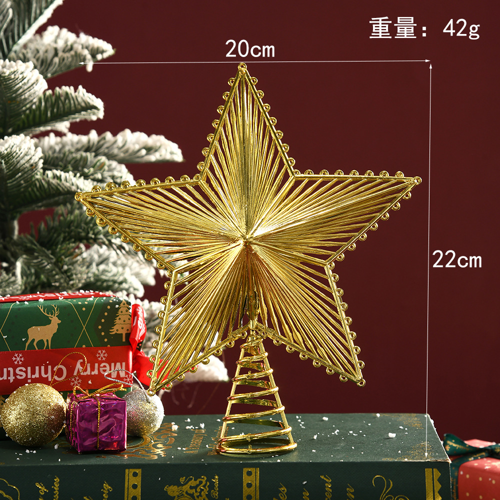 2025 árbol de Navidad estrella galvanizada estrella china oro plano hueco decoración de vacaciones estereoscópica estrella de cinco puntas