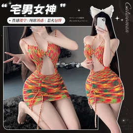 夜如梦情趣内衣女挑逗露背毛衣性感激情套装免脱小胸制服睡衣2832