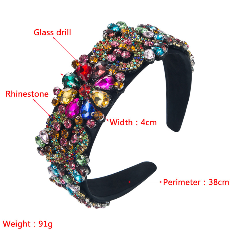 Baroque Retro Shiny Colored Glass Drill Wide-sided Trend Headband display picture 1