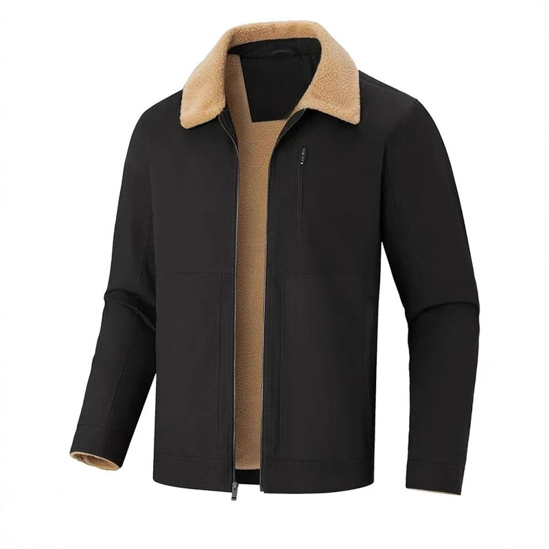 Cross-Border European and American Men's Jackets 2025 Winter New Amazon Long-Sleeved Lapel Fleece-Lined Thickeneded Warm Men's Jacket