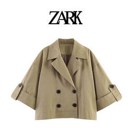 ZARK 欧美新款时尚气质卷边袖短风衣 跨境外贸女装批发 3046229